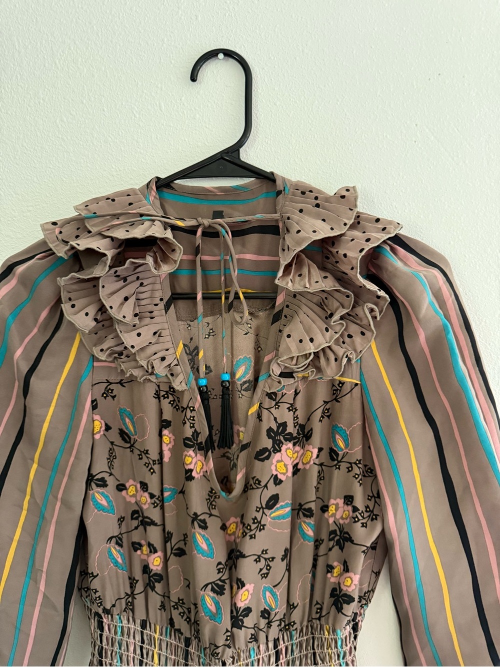 Vintage 80s/90s multi pattern 100% silk Betsey Johnson secretly dress 4 - Picture 5 of 11